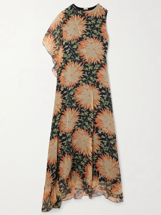 Loewe Dresses & Skirts - LOEWE Long Floral Print One-Sleeve Chiffon Silk Maxi Dress